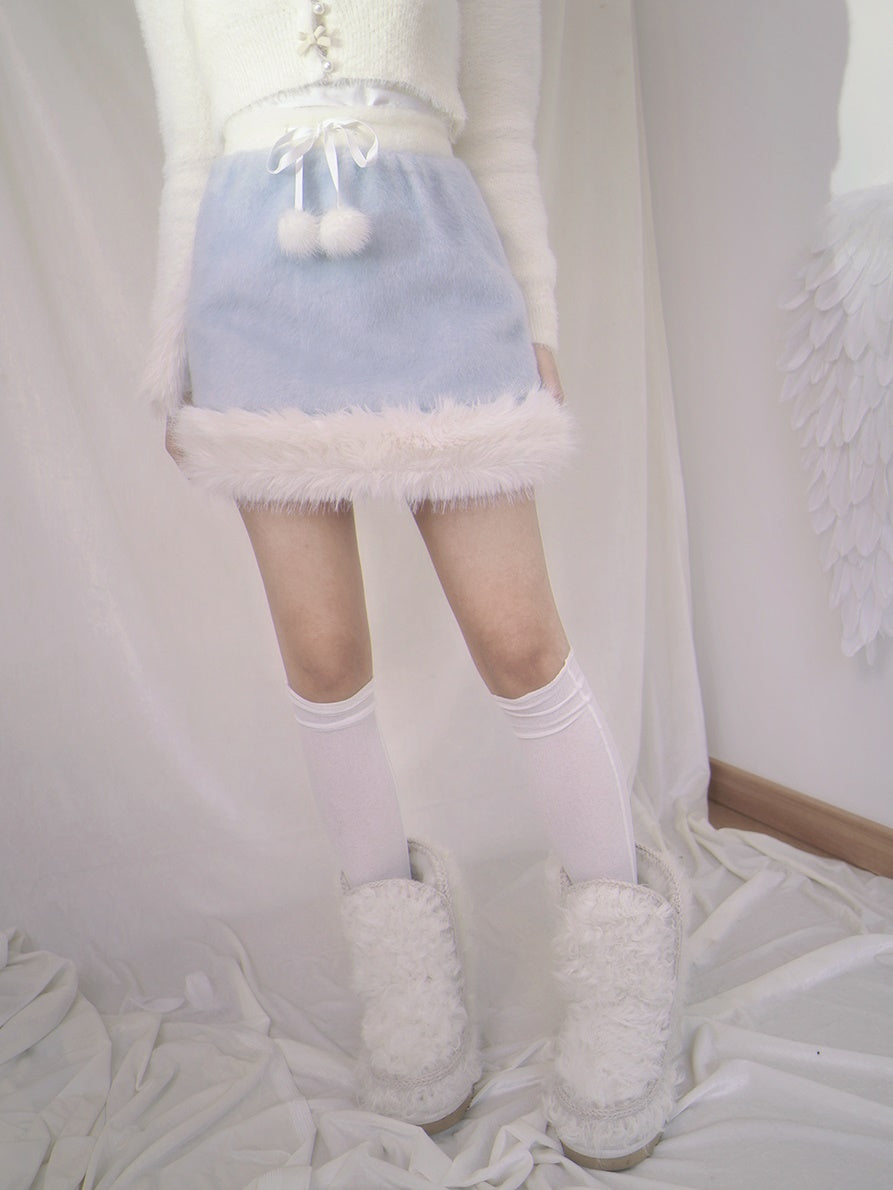 Fur Knit Fluffy Short-Skirt