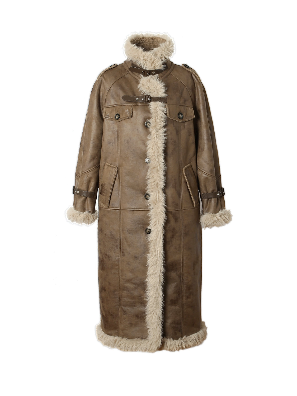 FUR RETRO STAND-COLLAR LONG-COAT