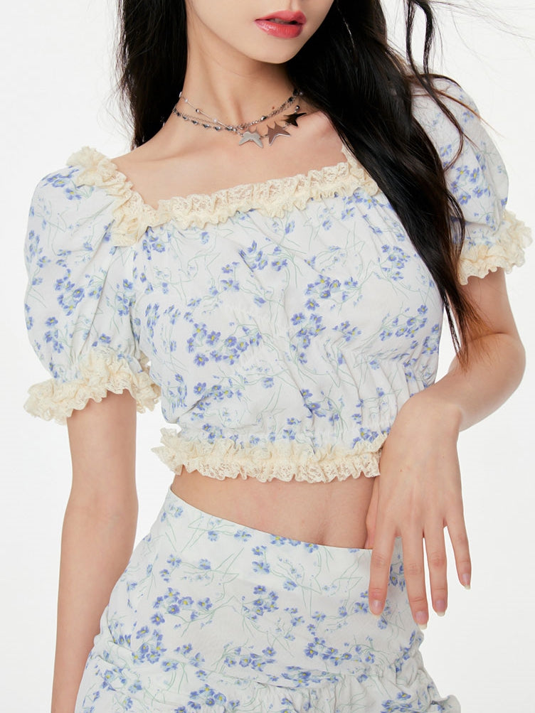 Lace Floral Shirt &amp; Half Skirt