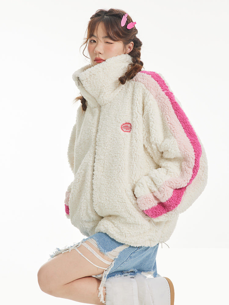 Fluffy Boa Knit Cute Blouson