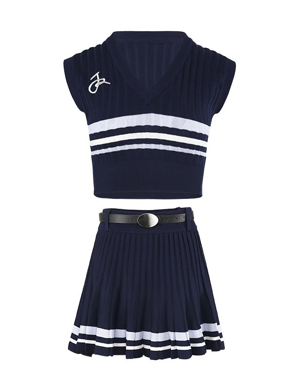 College Casual Sporty Knit Tops & Skirt