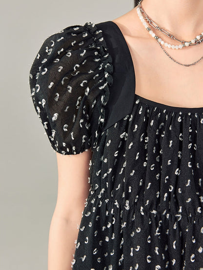 Puff Sleeves Polka Dot Short Dress