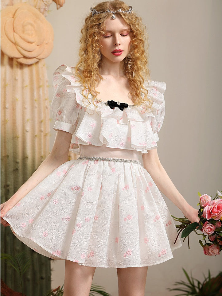 Lace Big-collar Embroidery Frill Ribbon Sweet One-piece