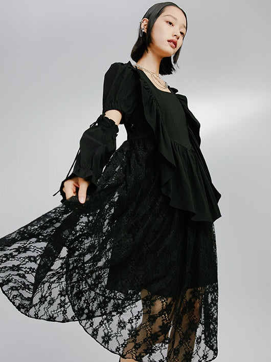 Robe irrégulière noire à manches détachables