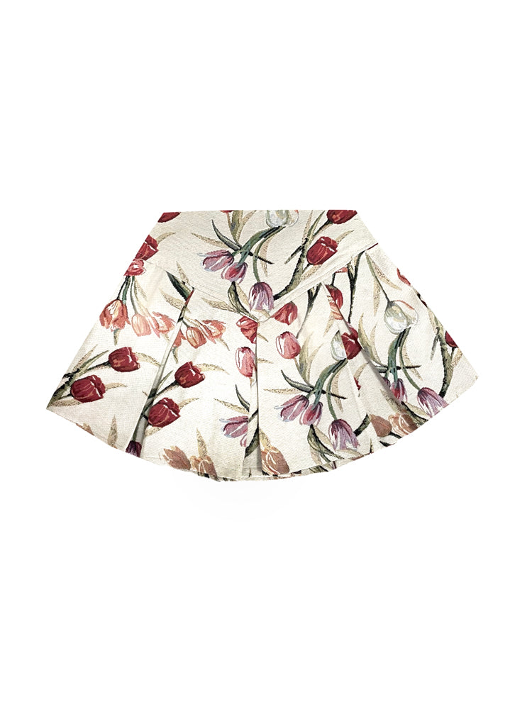 Flower Retro Tulip High-waist Pleats Skirt