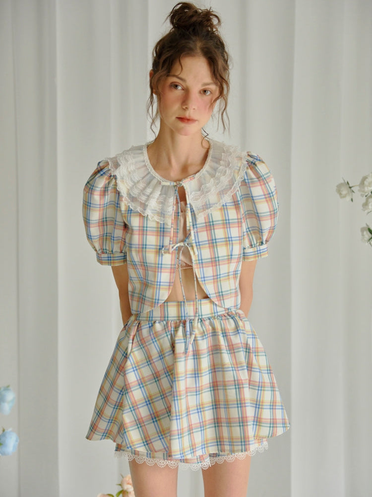 Plaid en dentelle A-line culottes