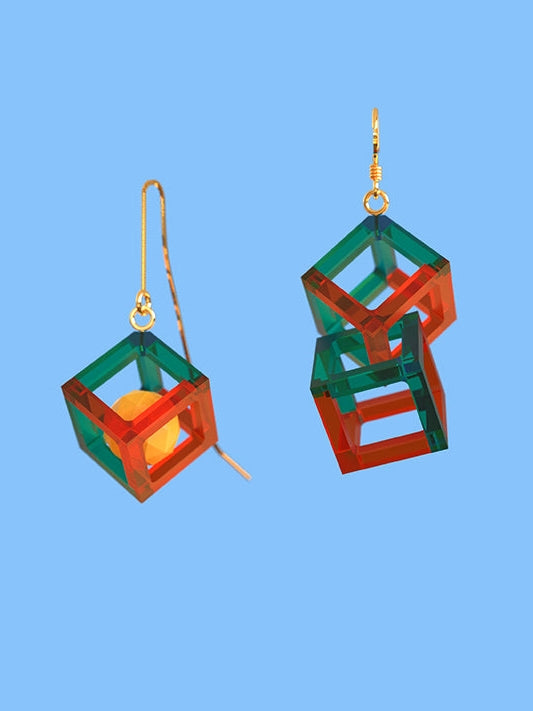 Hollow Three-dimensional Square Earrings