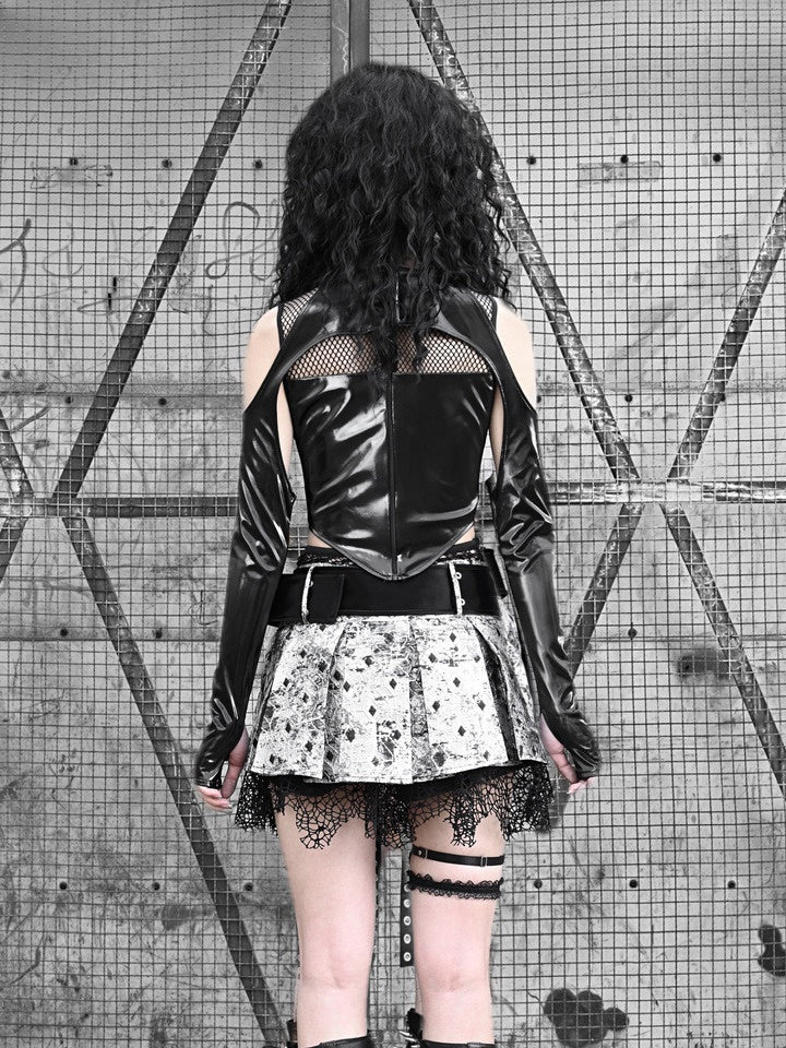 Gothic Short Pleats Lace Belt Skirt