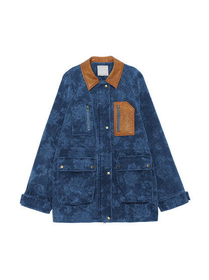 CORDUROY FLOWER CAMOUFLAGE RETRO OVERSIZE JACKET