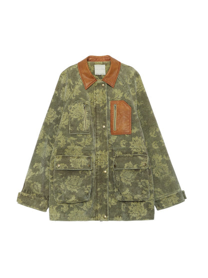 Veste rétro de camouflage de fleurs en velours côtelé