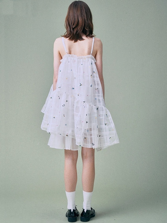 Asymmetric Floral Organza Slip Dress