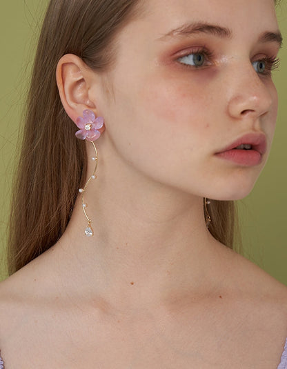 Flower Curve Long Earrings