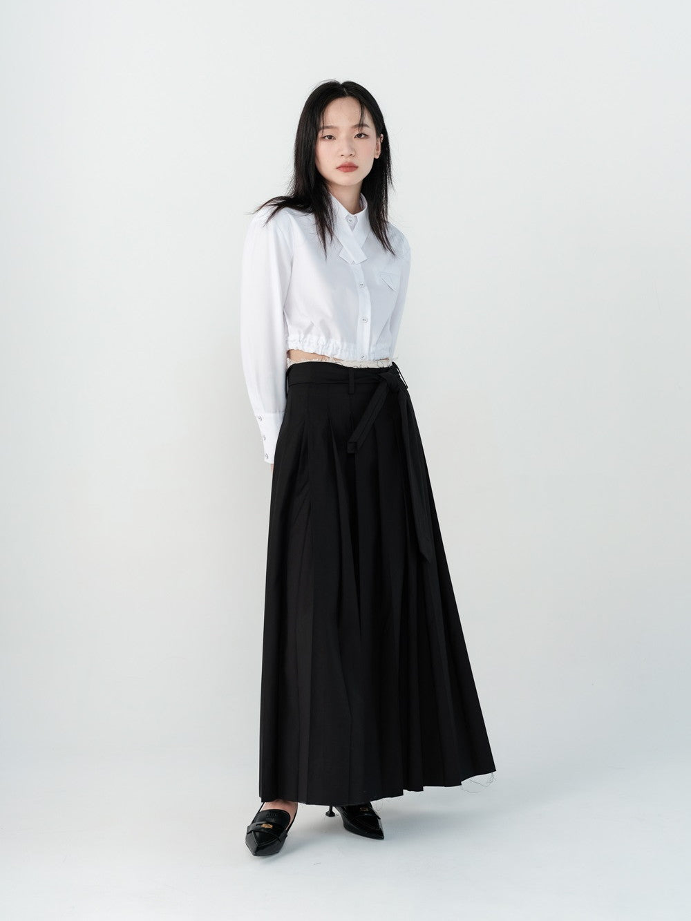 Pleats Flare Elegant Long Skirt