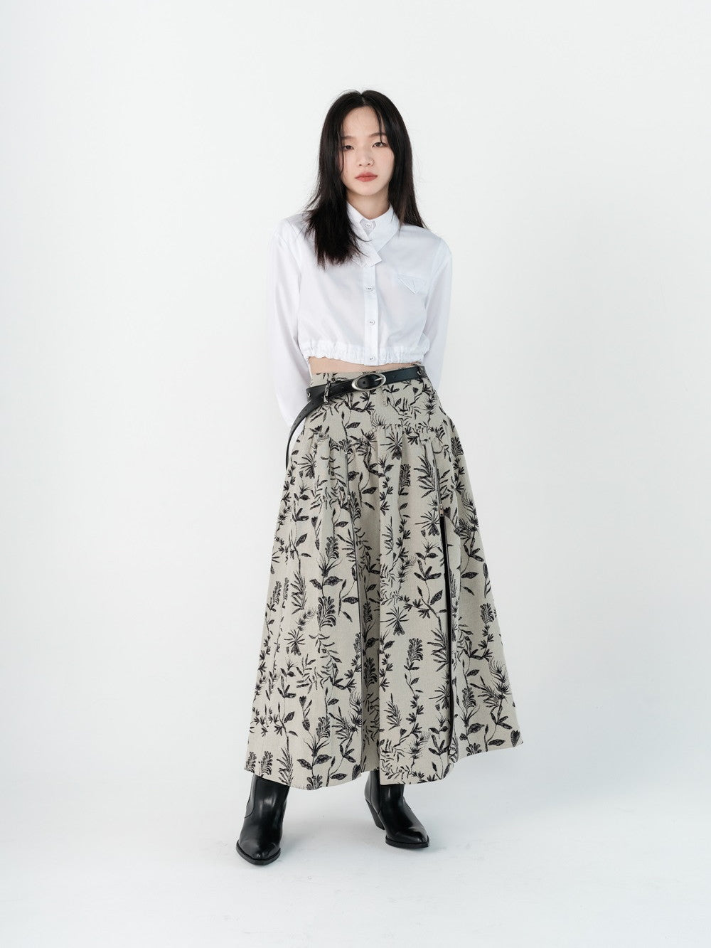 Botanical Retro Classy Slit Skirt