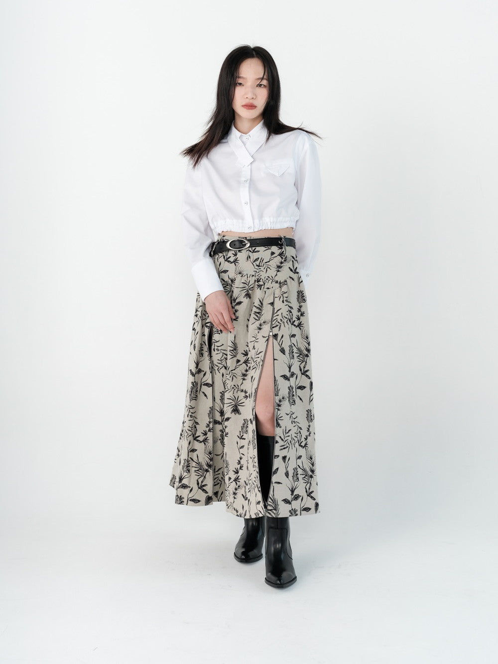 Botanical Retro Classy Slit Skirt