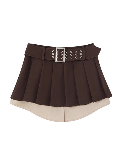 Box-pleats Short Layered Skirt