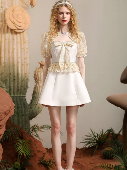 Lace Femineine Sheer Ribbon Frill Derss