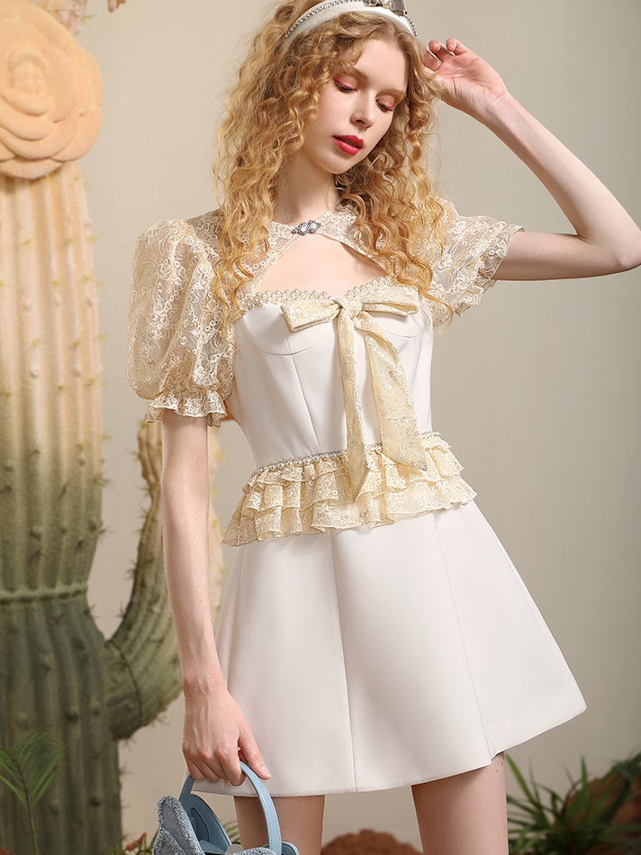 Lace Femineine Sheer Ribbon Frill Derss