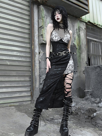 Gothic Mesh en dentelle en cuir long et veste