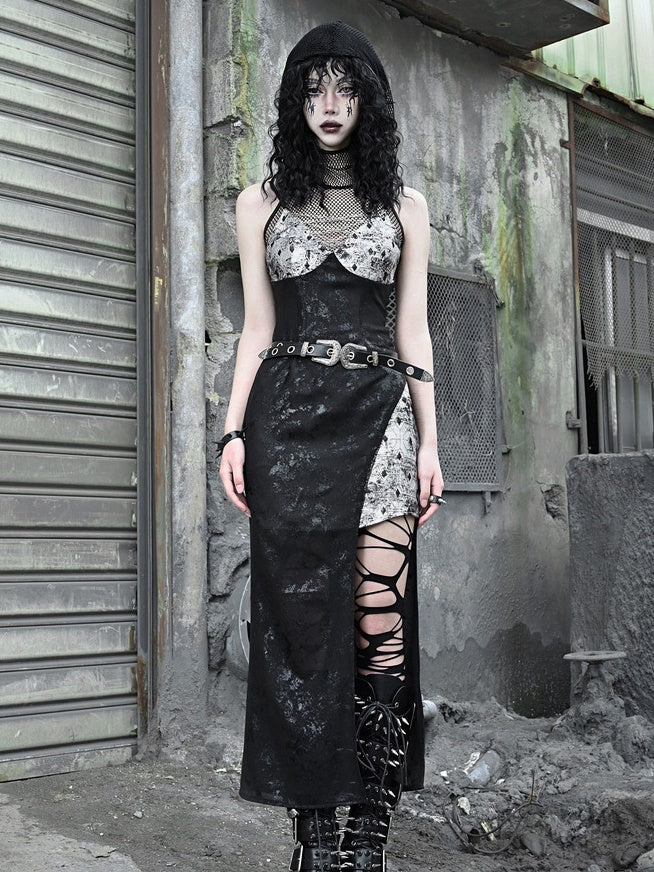 Gothic Mesh Lace Leather Long One-Piece &amp; Jacket