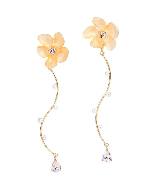 Flower Curve Long Earrings