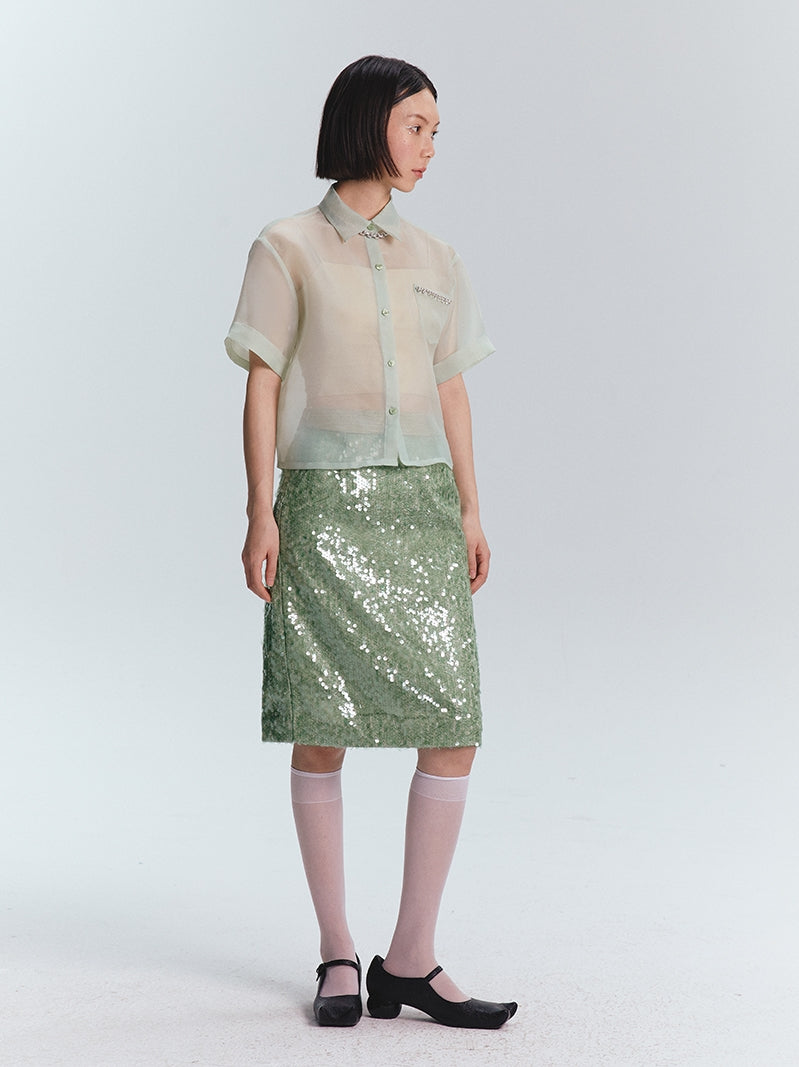 SEQUINED STRAIGHT FIT SKIRT