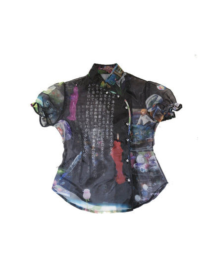 Organza Print Puff Sleeve Shirt