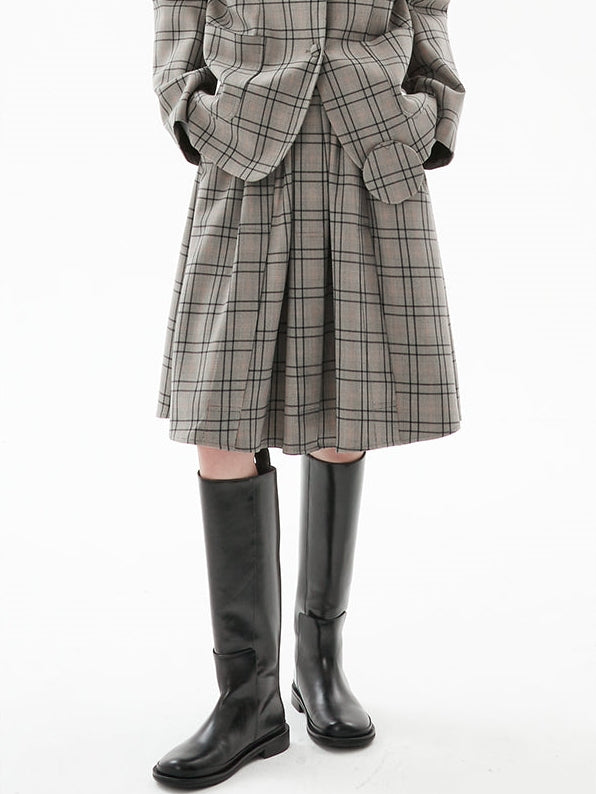 Plaid Pleated Elastic Skirt