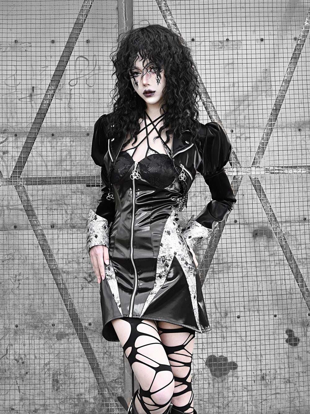 Gothic Cosplay Tigh Sexy Leather Body-conscious One-piece