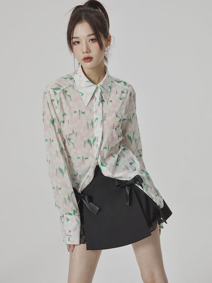 Flower Nichi Ribbon Blouse