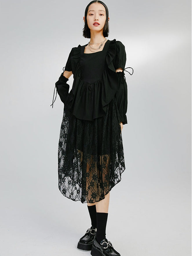 Robe irrégulière noire à manches détachables