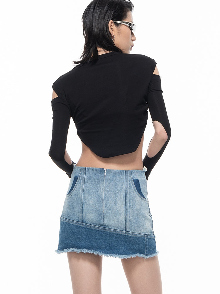 Gradation Denim Short High-waist Skirt