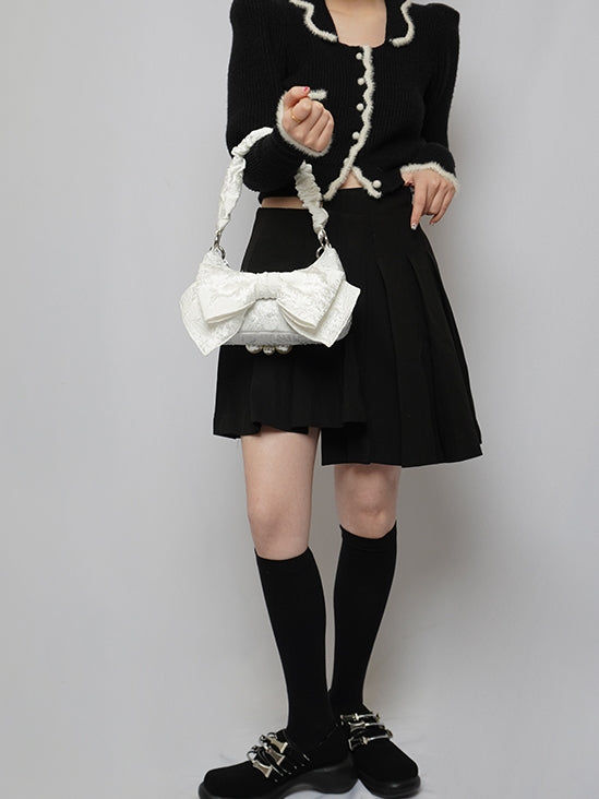 Shoulder Pearl Ribbon Leather Bag