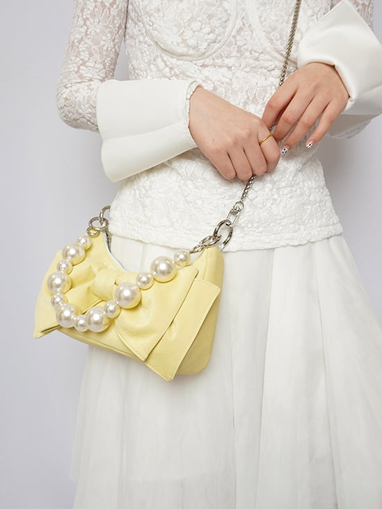 Showder Pearl Ribbon Leather Bag