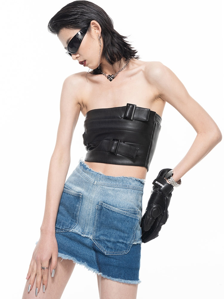 Gradation Denim Short High-waist Skirt