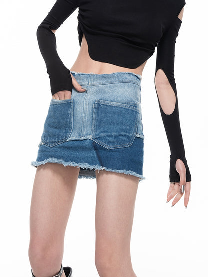 Gradation Denim Short High-waist Skirt