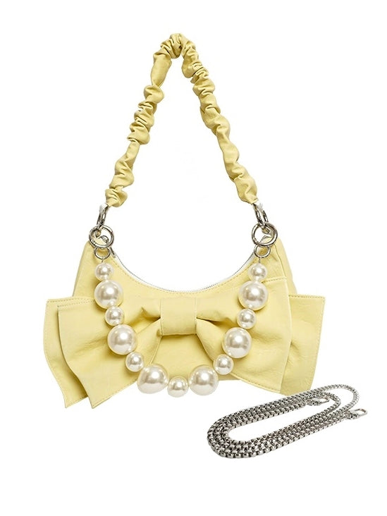 Showder Pearl Ribbon Leather Bag