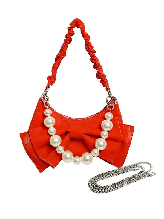 Showder Pearl Ribbon Leather Bag