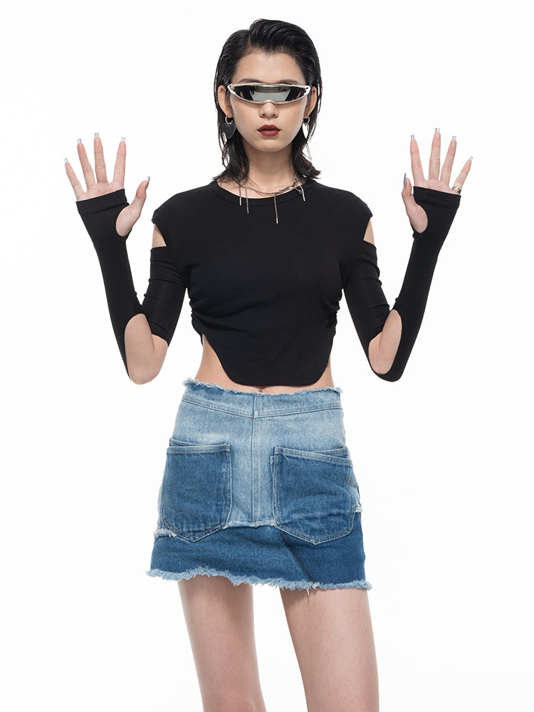 Gradation Denim Short High-Waist Skirt