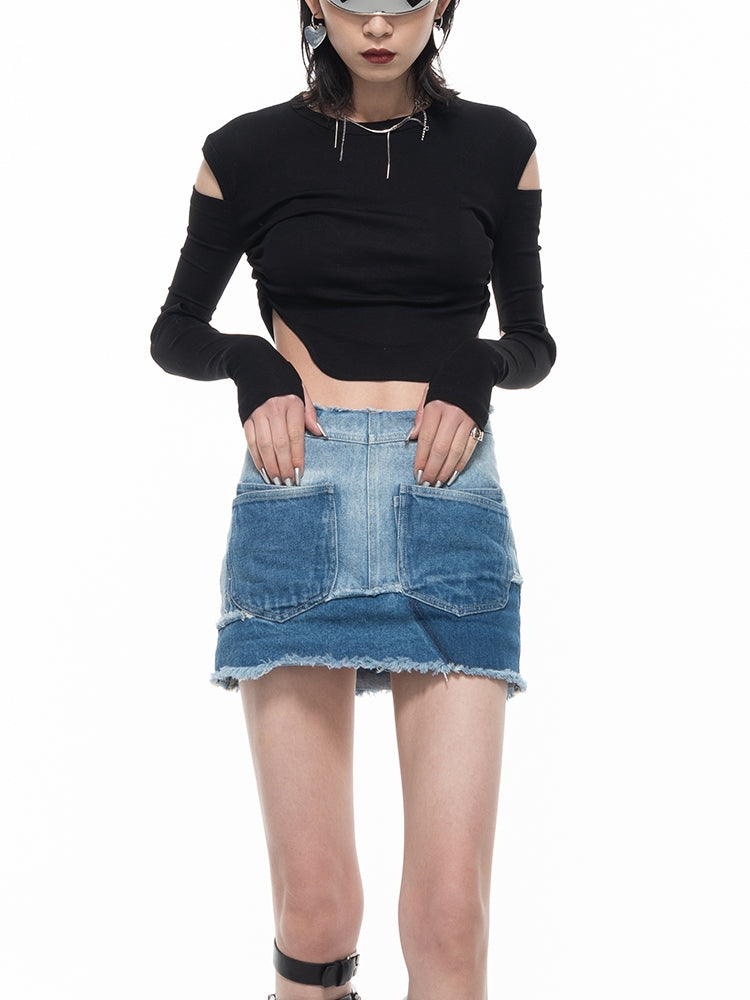 Gradation Denim Short High-Waist Skirt