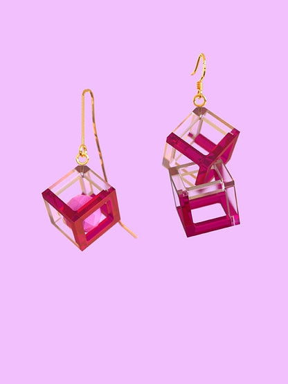 Hollow Three-dimensional Square Earrings