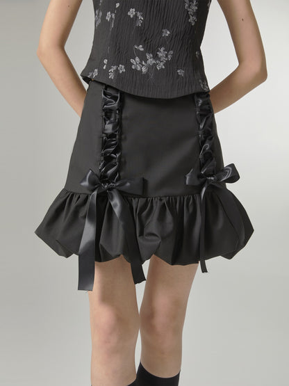 Balloon Tiered Ribbon Short Skirt