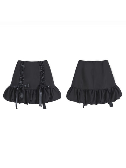 Balloon Tiered Ribbon Short Skirt