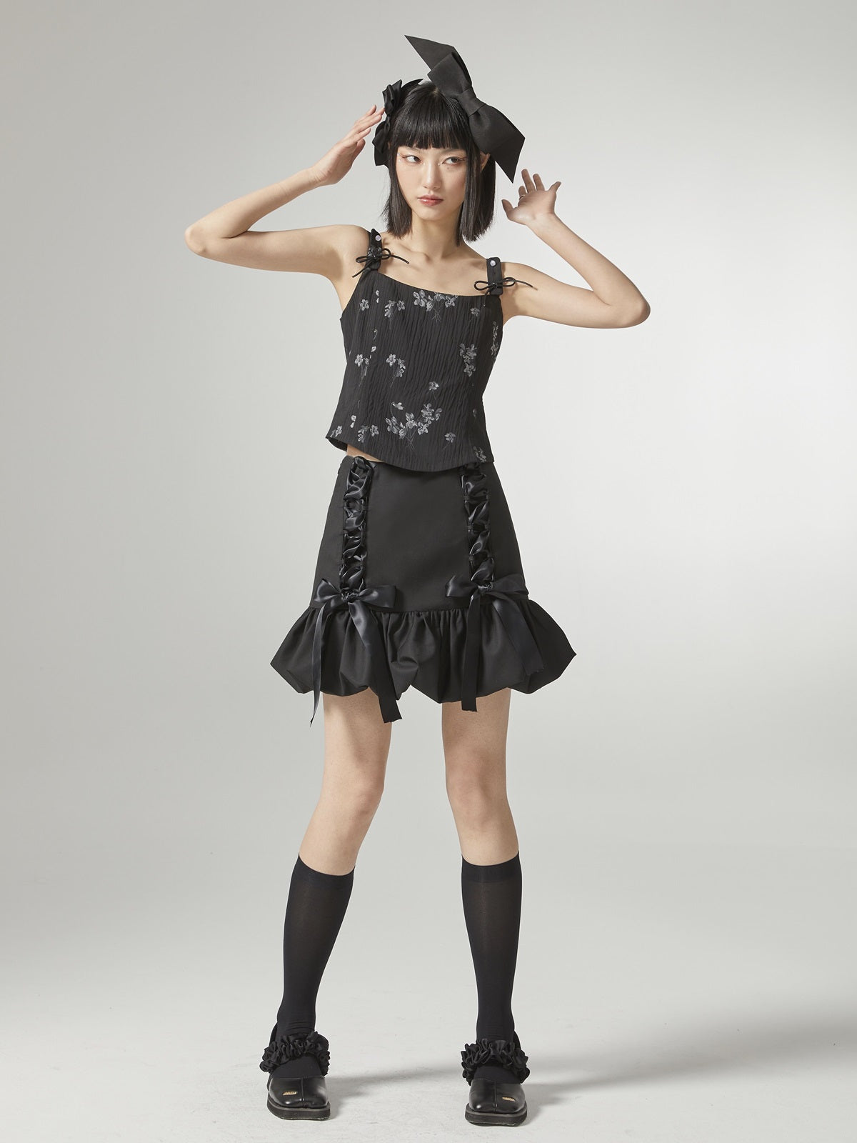 Balloon Tiered Ribbon Short skirt