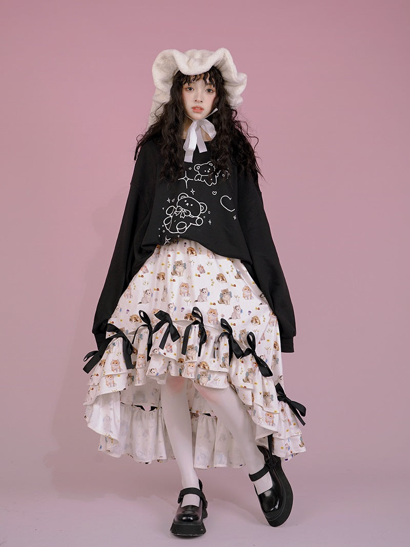 Fish-Tail Plaid Cat Ribbon Frill Gothic Lorita Skirt