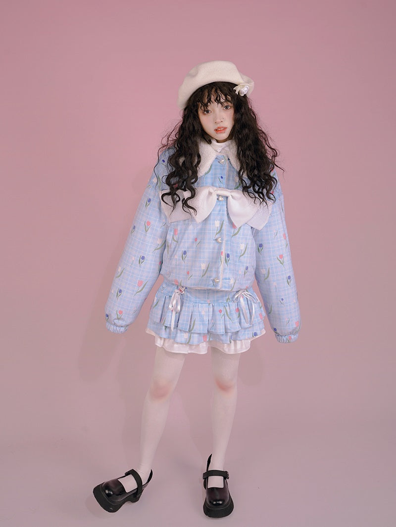 Tulip Ribbon Cute Sweet Boa Blouson