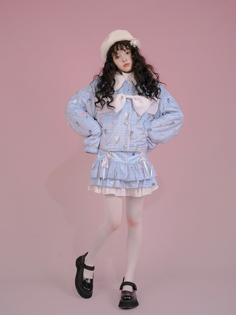 Tulip Ribbon Cute Sweet Boa Blouson