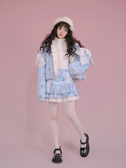 Tulip Ribbon Cute Sweet Boa Blouson