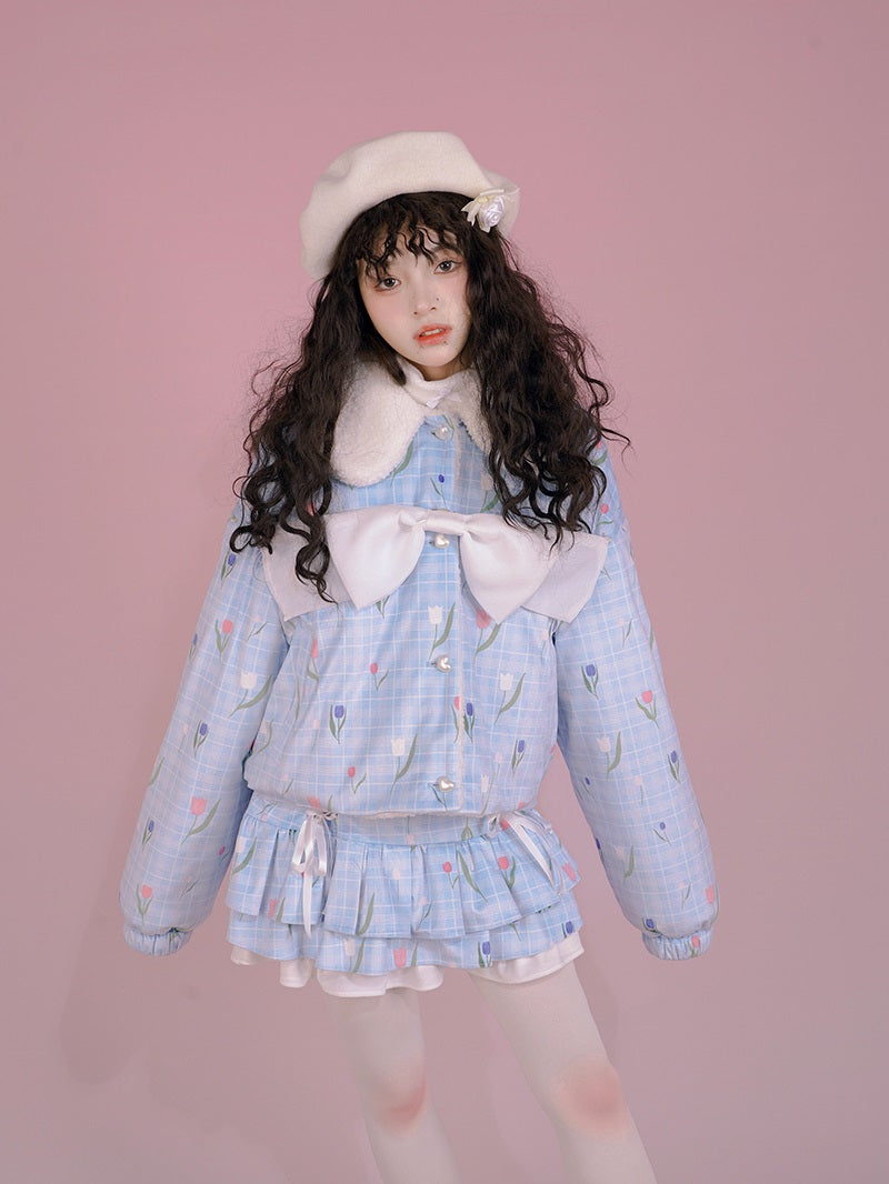 Tulip Ribbon Cute Sweet Boa Blouson