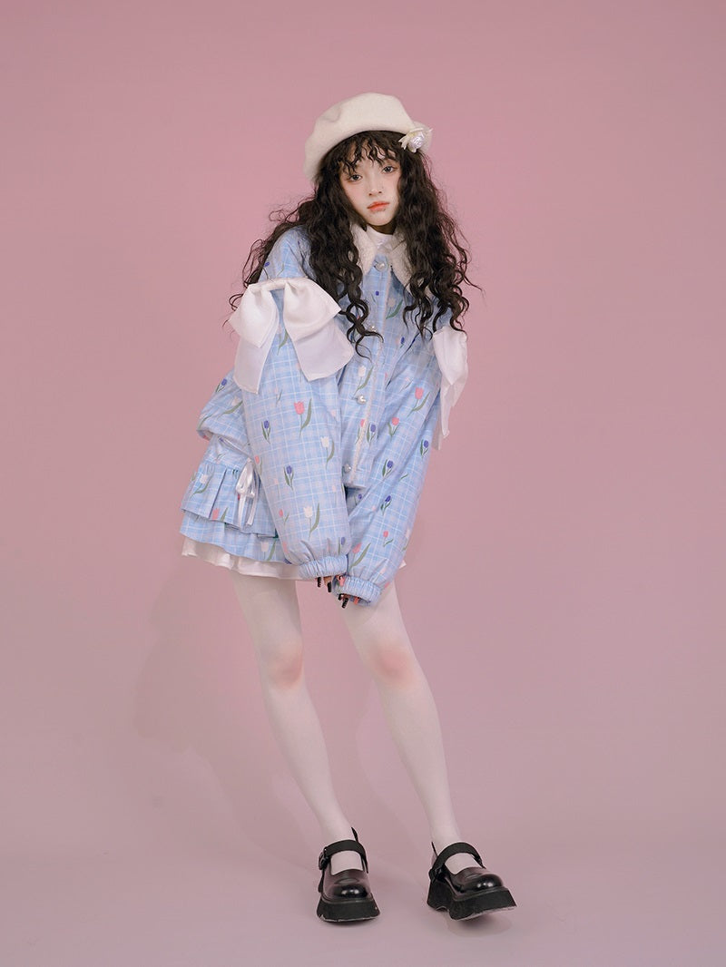 Tulip Ribbon Cute Sweet Boa Blouson